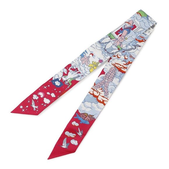 HERMES HERMES Twilly "My Cloud" Silk100% Fuchsia/Blue/Multi - Picture 5 of 14